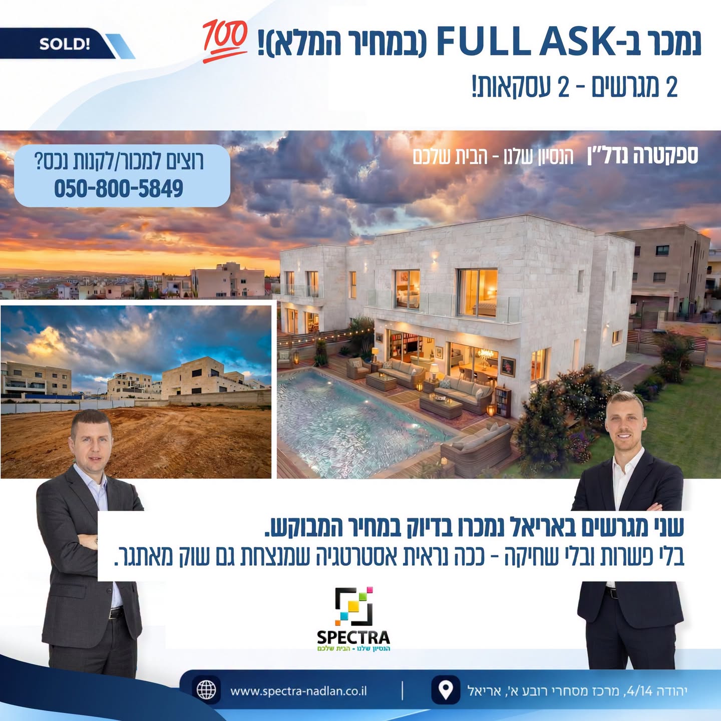 נמכר כפול ב-FULL ASK: שני מגרשים לחצאי דו-משפחתי באריאל